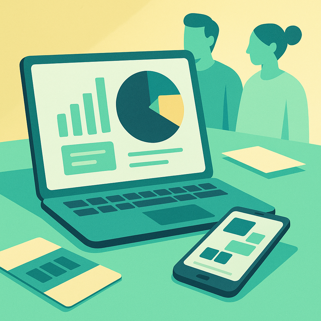 Ilustración de dispositivos conectados a servicios de banca y dinero digital